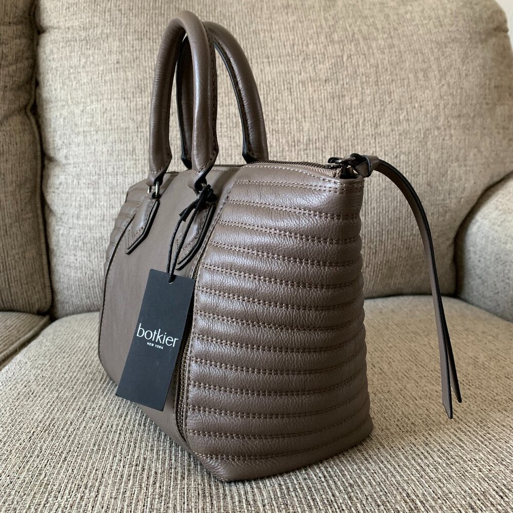 NWT Botkier Leather Top Handle Moto Satchel Winter Grey Quilted Panels MSRP $248 - Picture 9 of 15